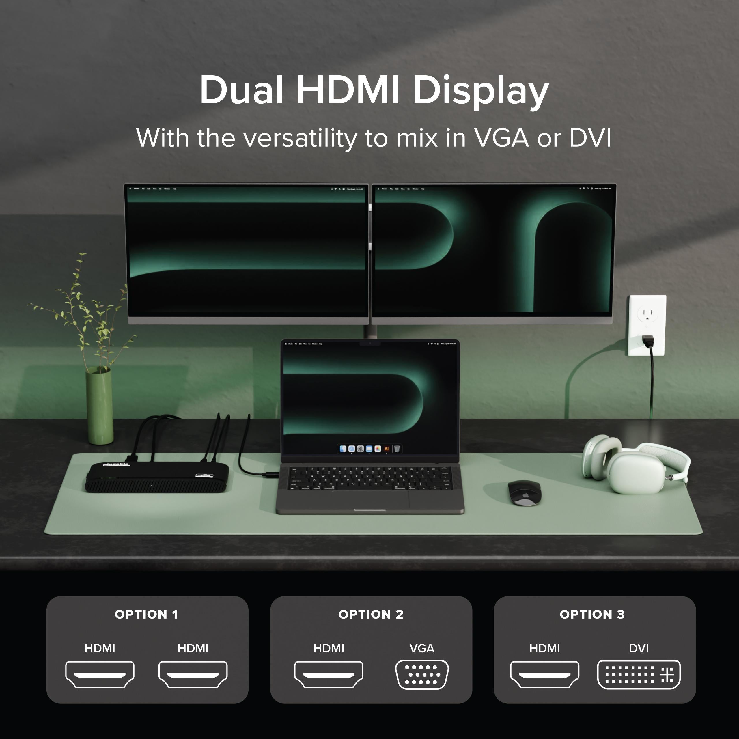 Plugable Universal Dual HDMI Monitor Docking Station for Dell, HP