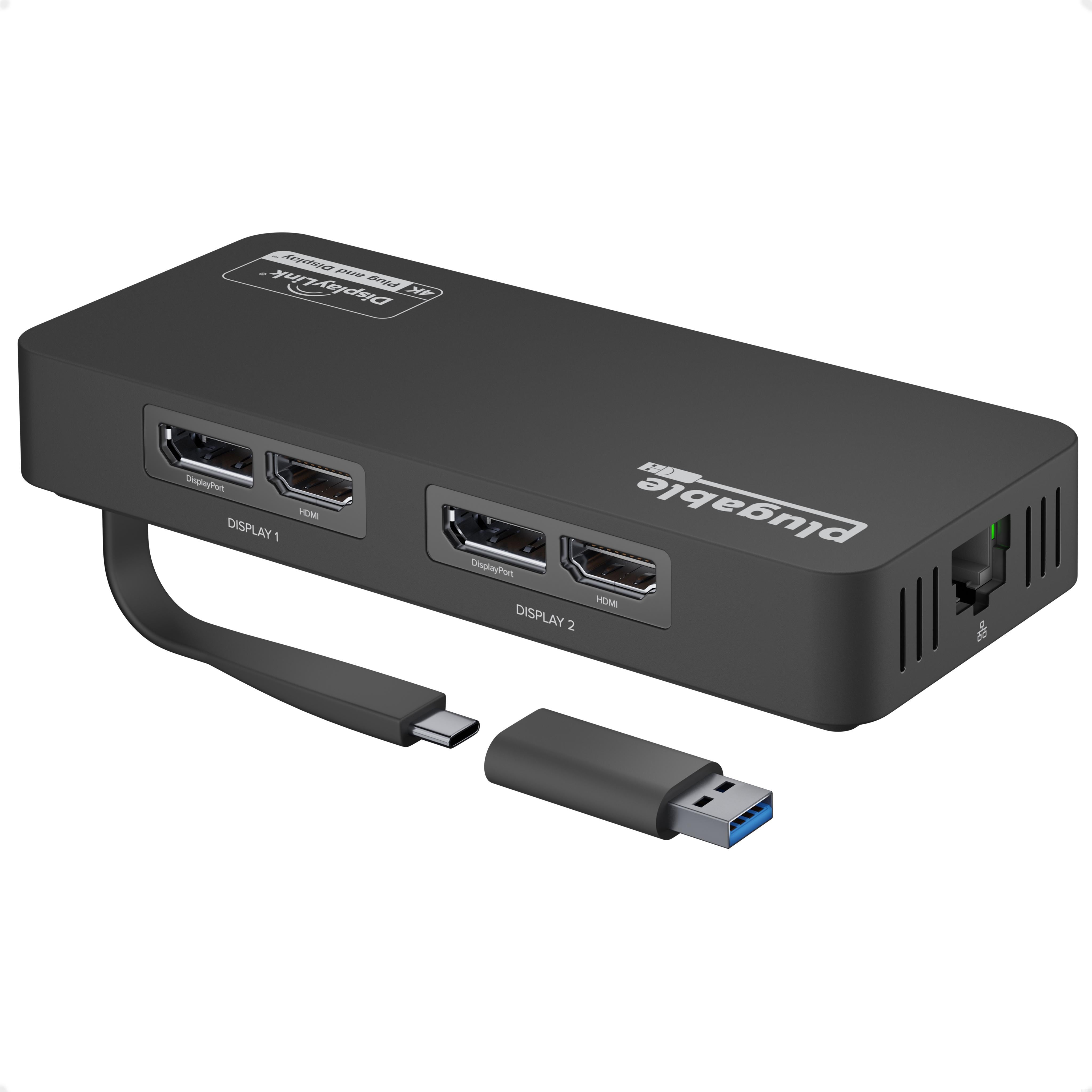 Plugable USB 3.0 and USB-C 4K DisplayPort and HDMI Dual 